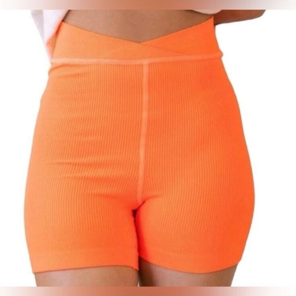 Free People Movement Orange Ribbed Shorts Women’s Size Large